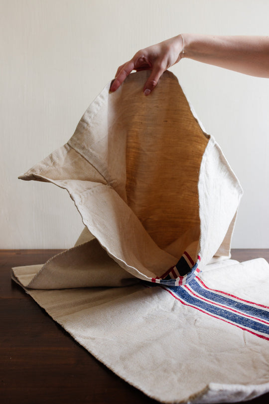 large antique french woven linen grain sack