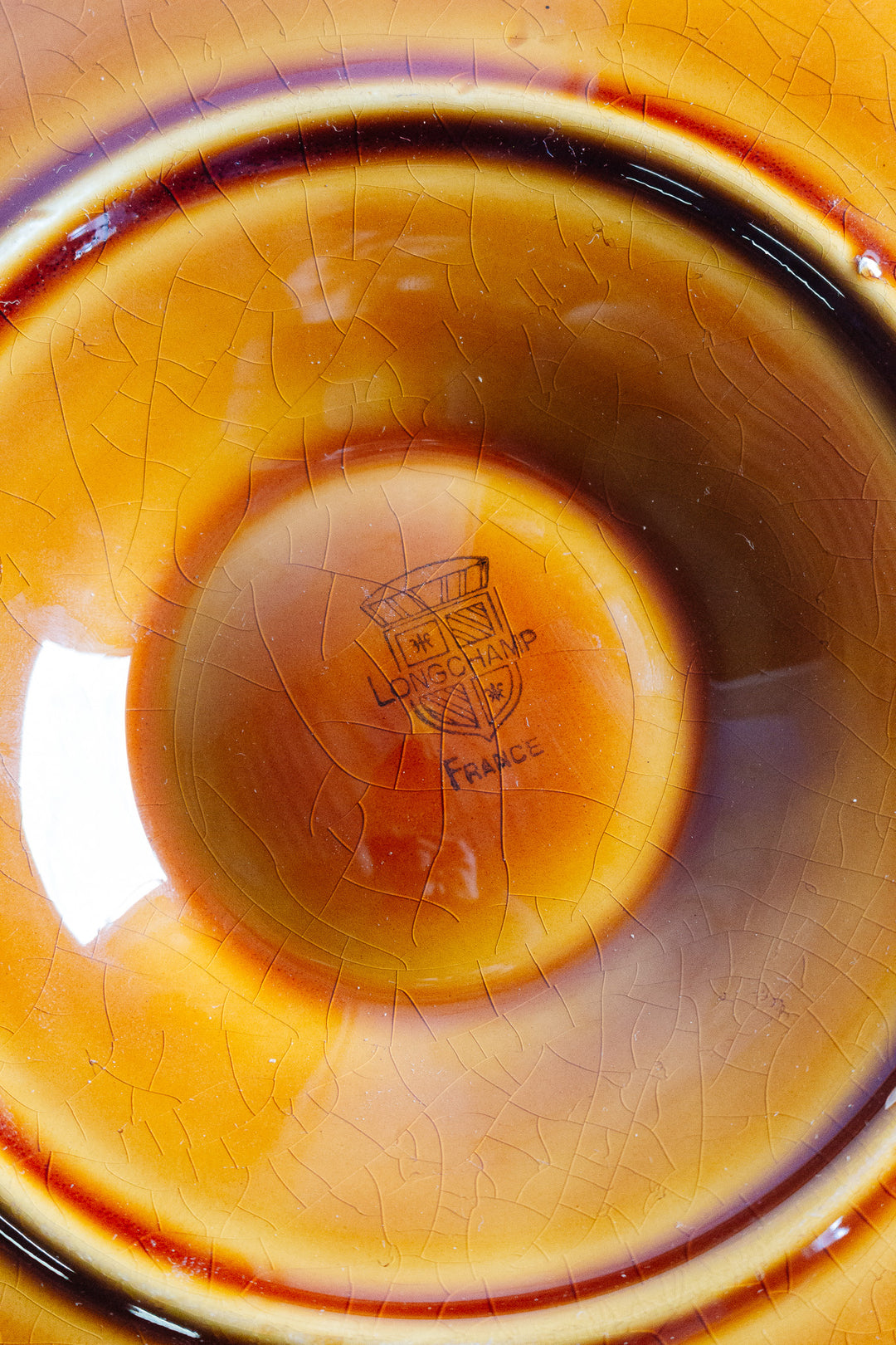 antique french "basketweave" Longchamp amber oyster plate