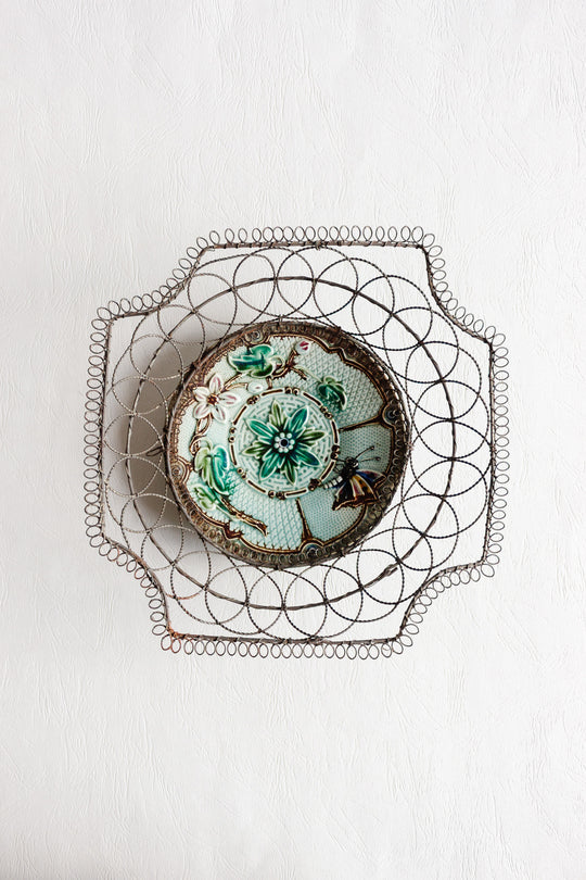 late 19th century french wire and majolica basket
