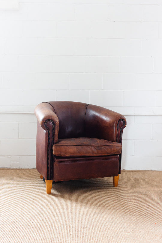 1980s Dutch sheepskin leather club chair