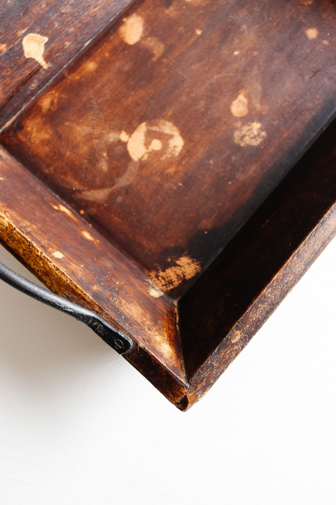 antique french wooden farmhouse basket with cast iron handles