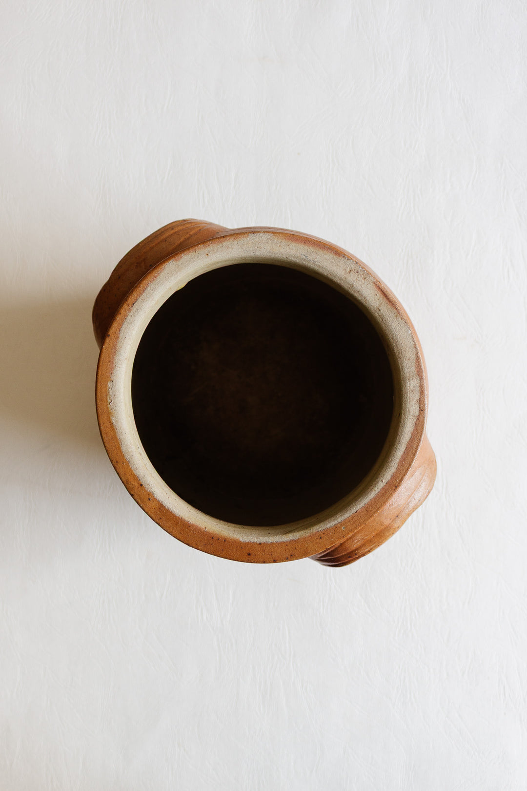 antique french stoneware confit pot, brown