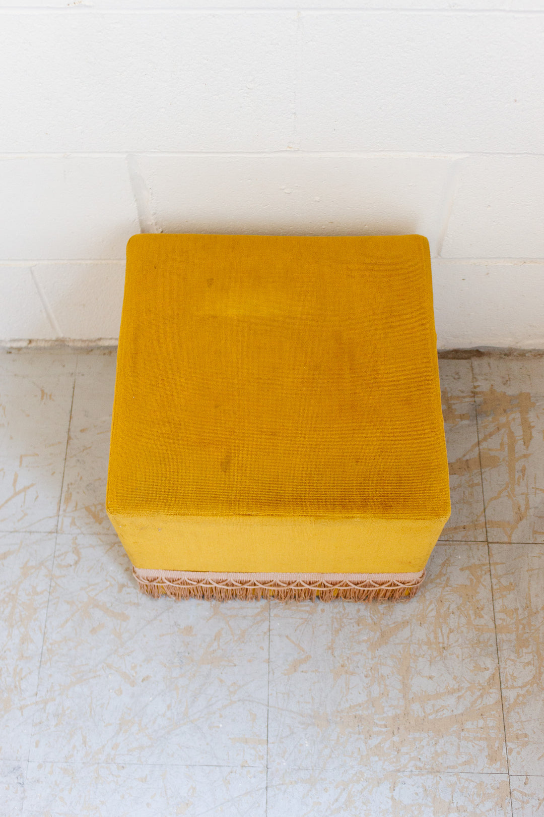 midcentury French velvet and passementerie fringe ottoman