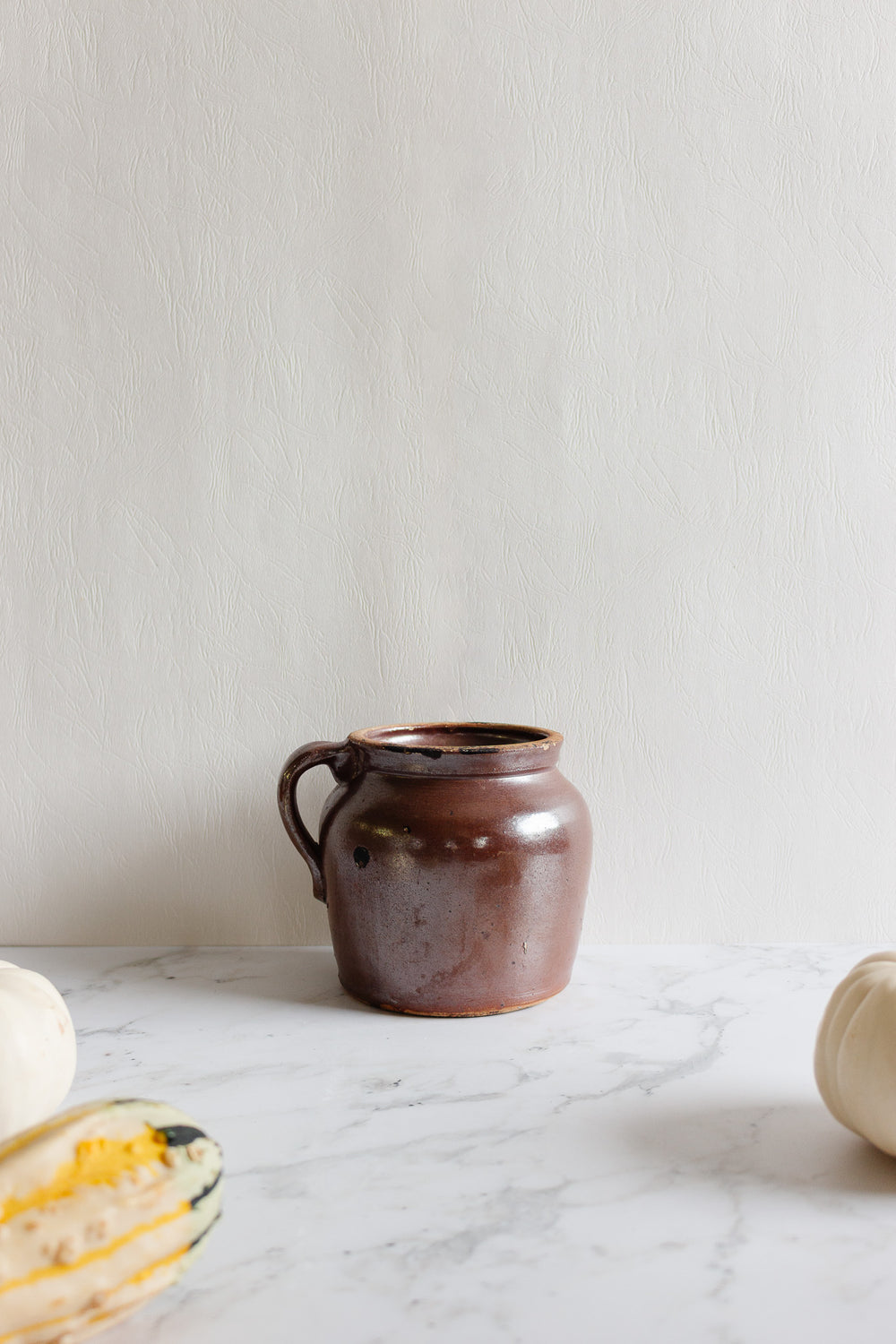antique french stoneware single handle pot