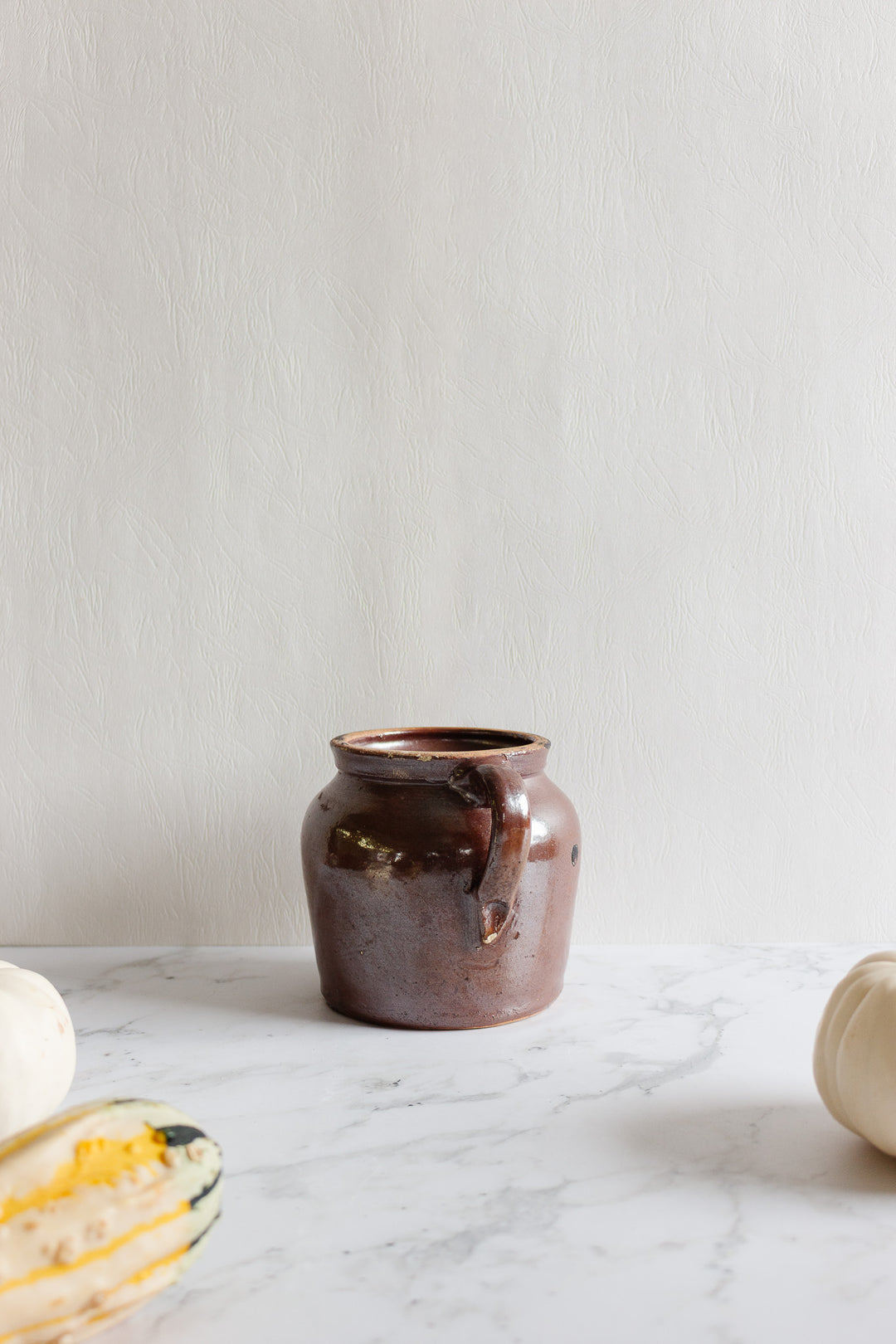 antique french stoneware single handle pot