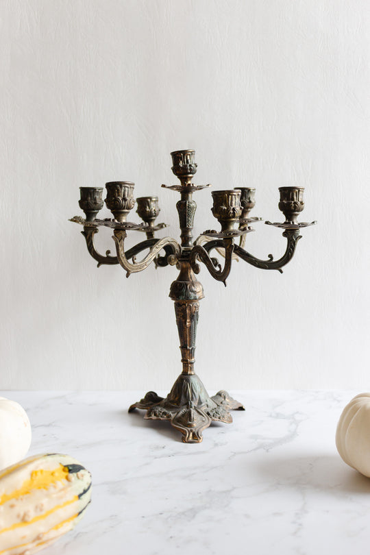 vintage french ornate brass 7 arm candleabra