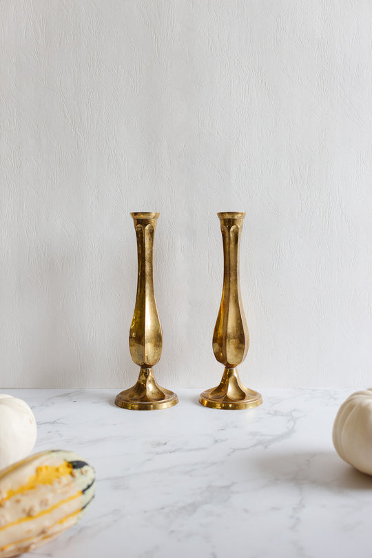 pair of vintage french brass bud vases
