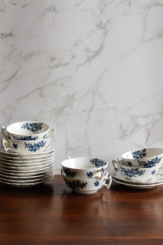 antique English booth's "peony" soup bowls and saucers A8021