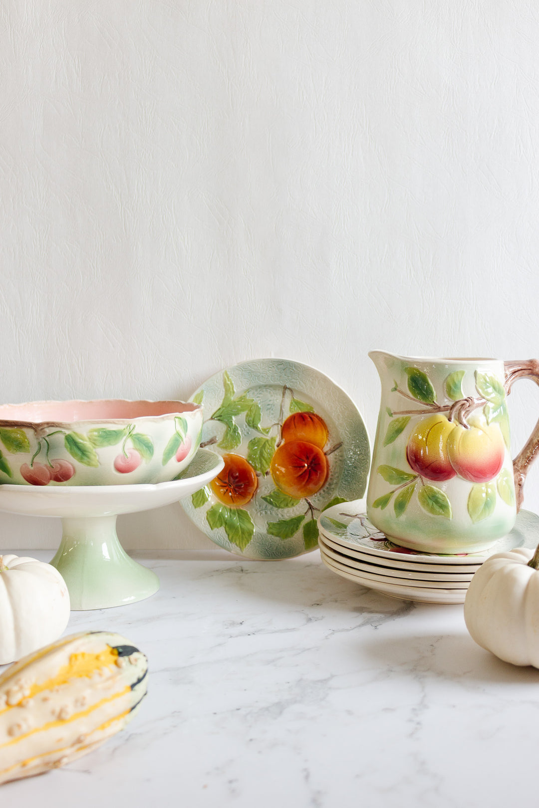 antique french sarreguemines majolica dish set