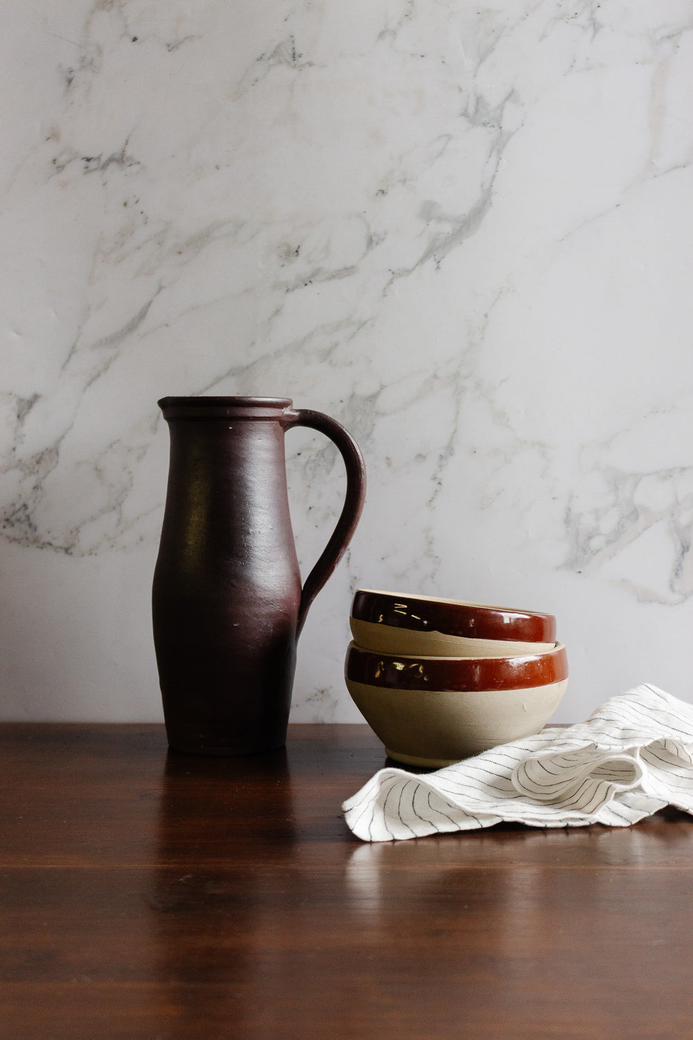 vintage french artisanal pottery tall pitcher