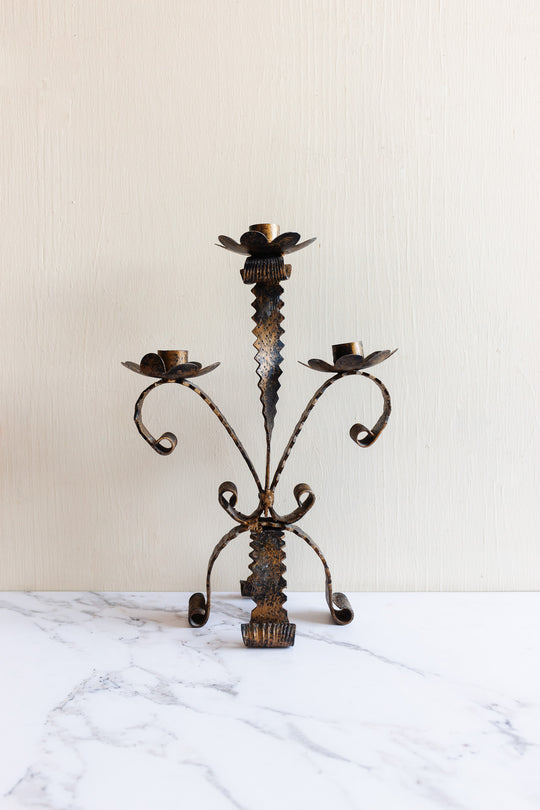 midcentury French wrought iron brutalist gothic candelabra