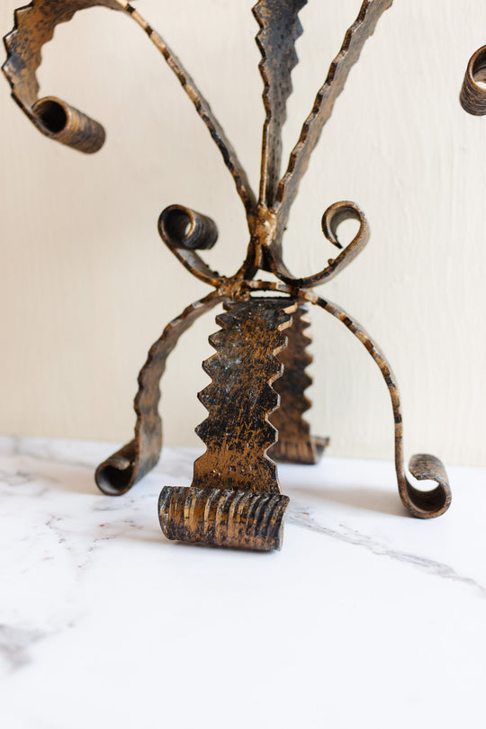 midcentury French wrought iron brutalist gothic candelabra