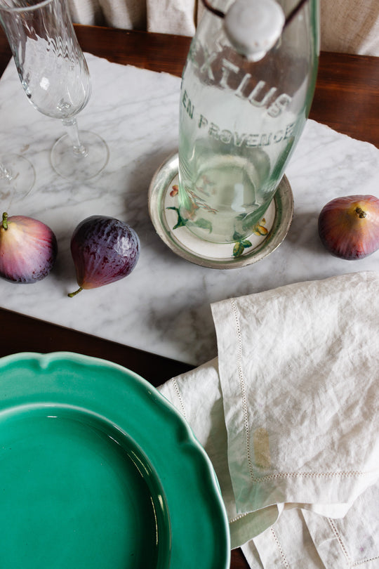 rare antique french sarreguemines transferware and silver metal "sous-verre"