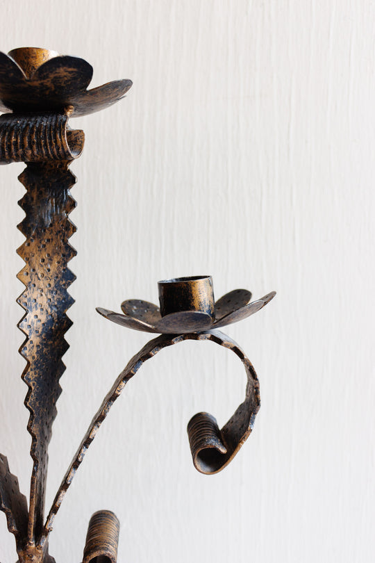 midcentury French wrought iron brutalist gothic candelabra