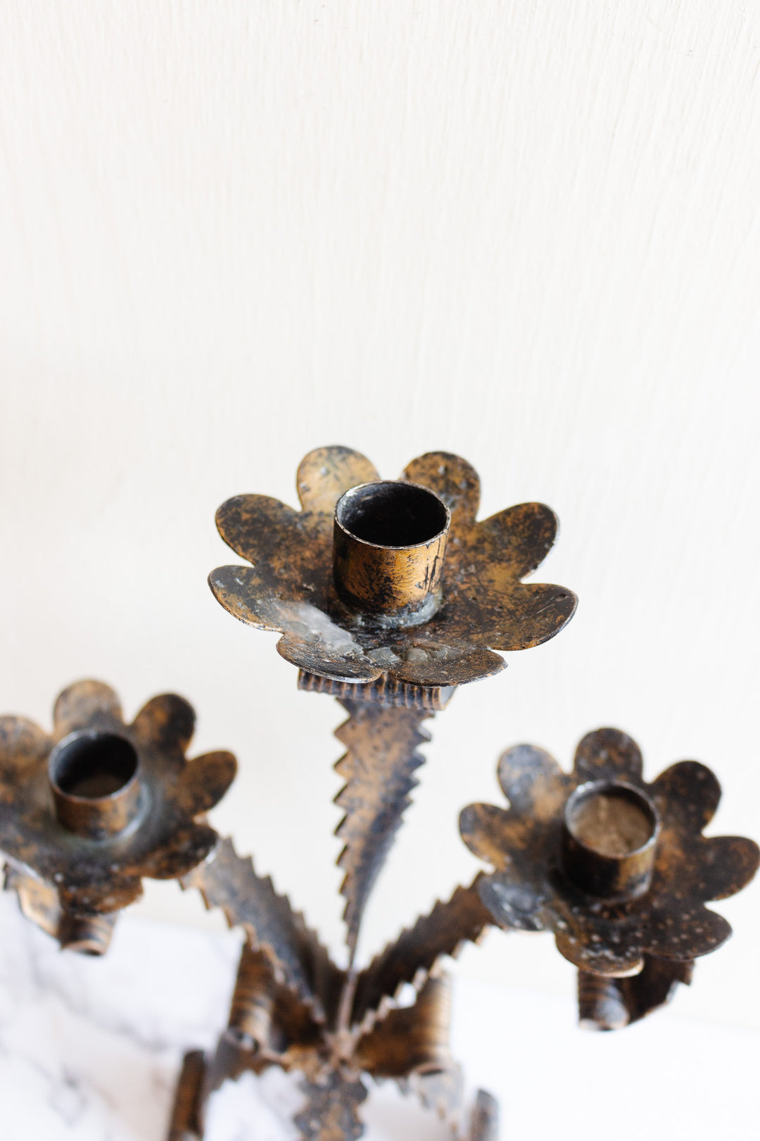 midcentury French wrought iron brutalist gothic candelabra