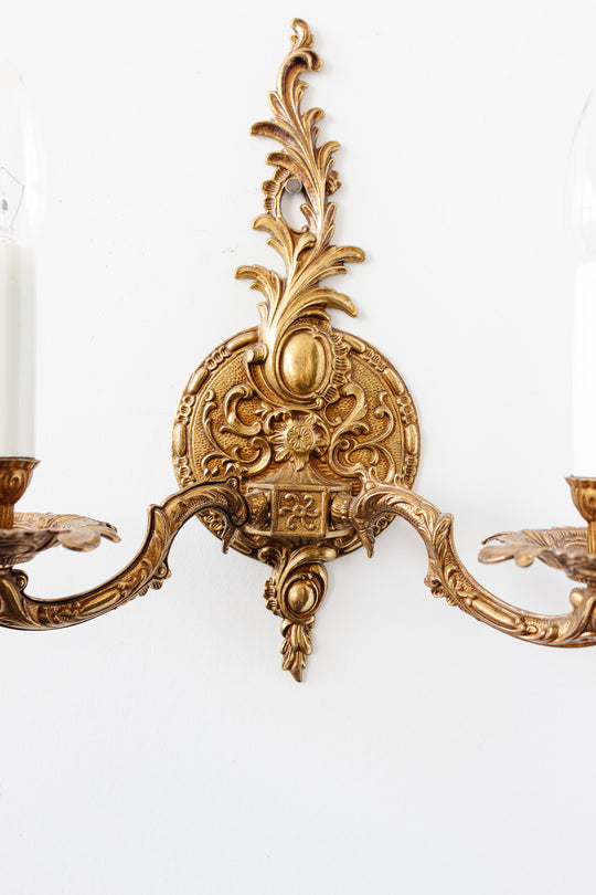 pair of vintage Louis XV style gilt wall sconces