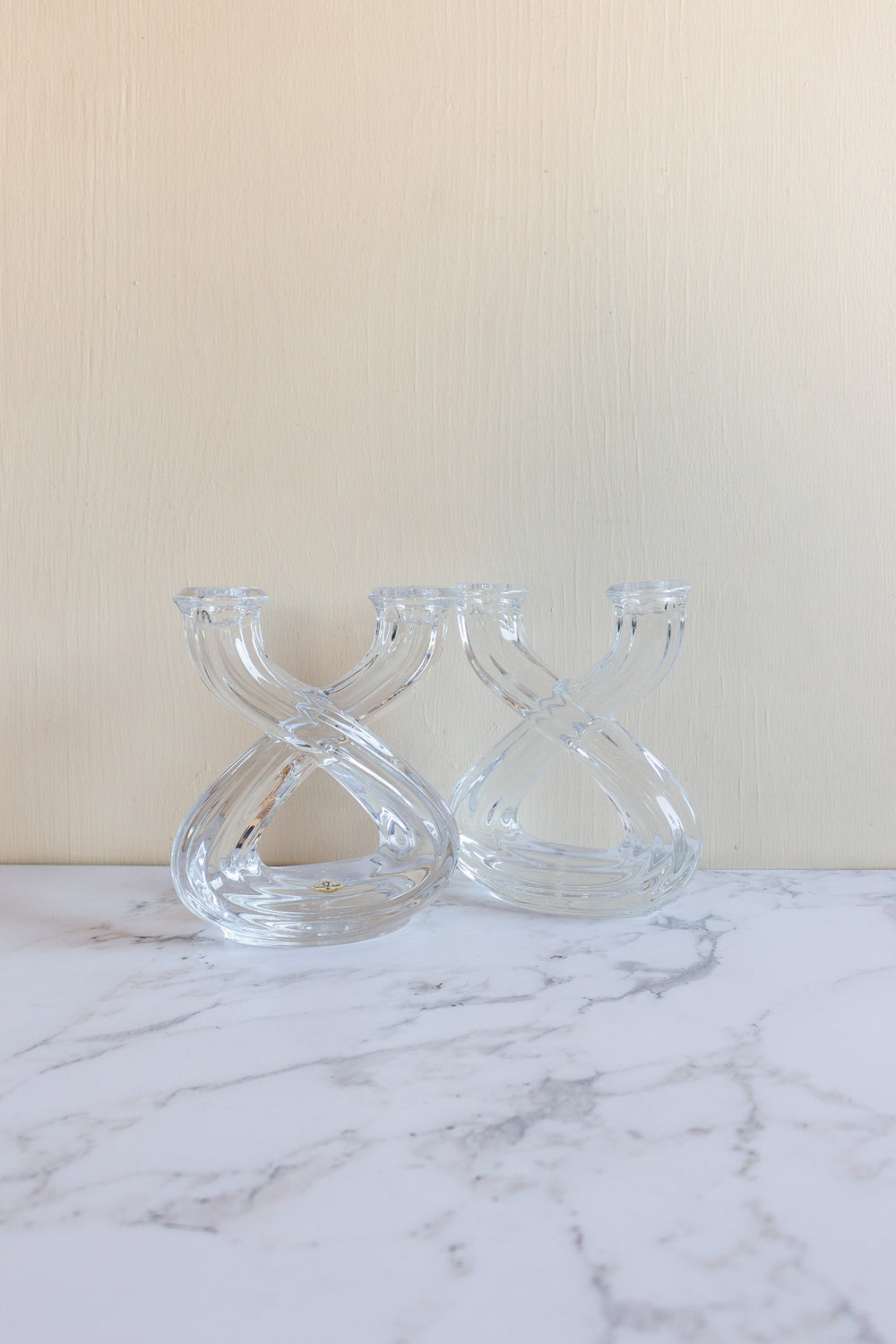 pair of 1960s french Vannes art crystal candlesticks