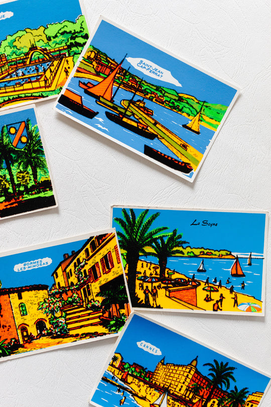 1970s french "new old stock" velvet postcards, sets of 3