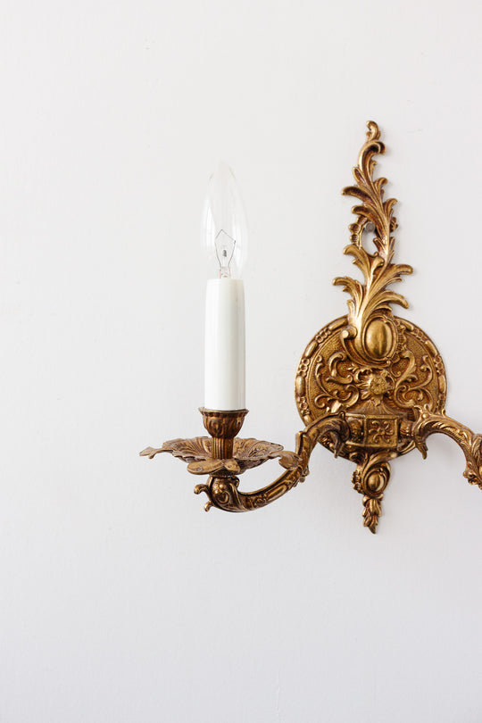 pair of vintage Louis XV style gilt wall sconces