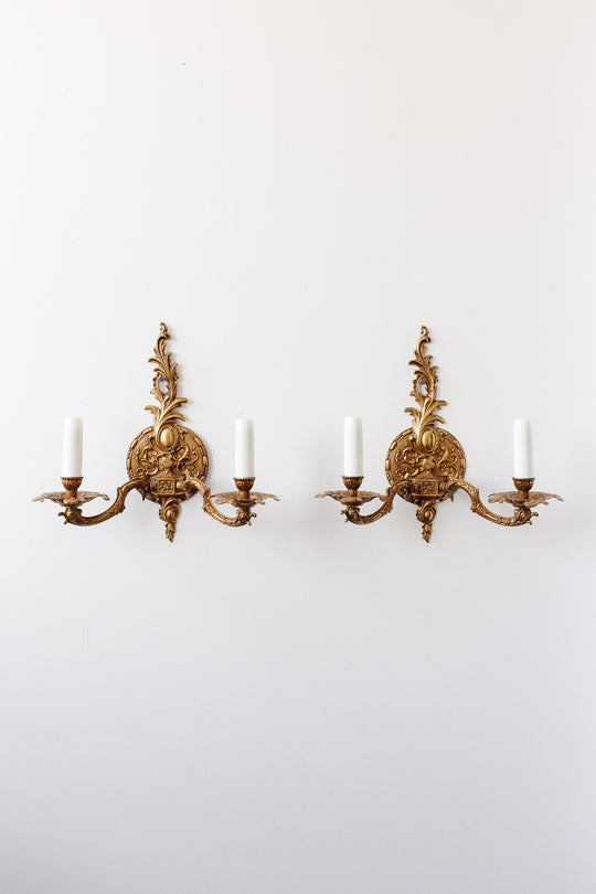 pair of vintage Louis XV style gilt wall sconces