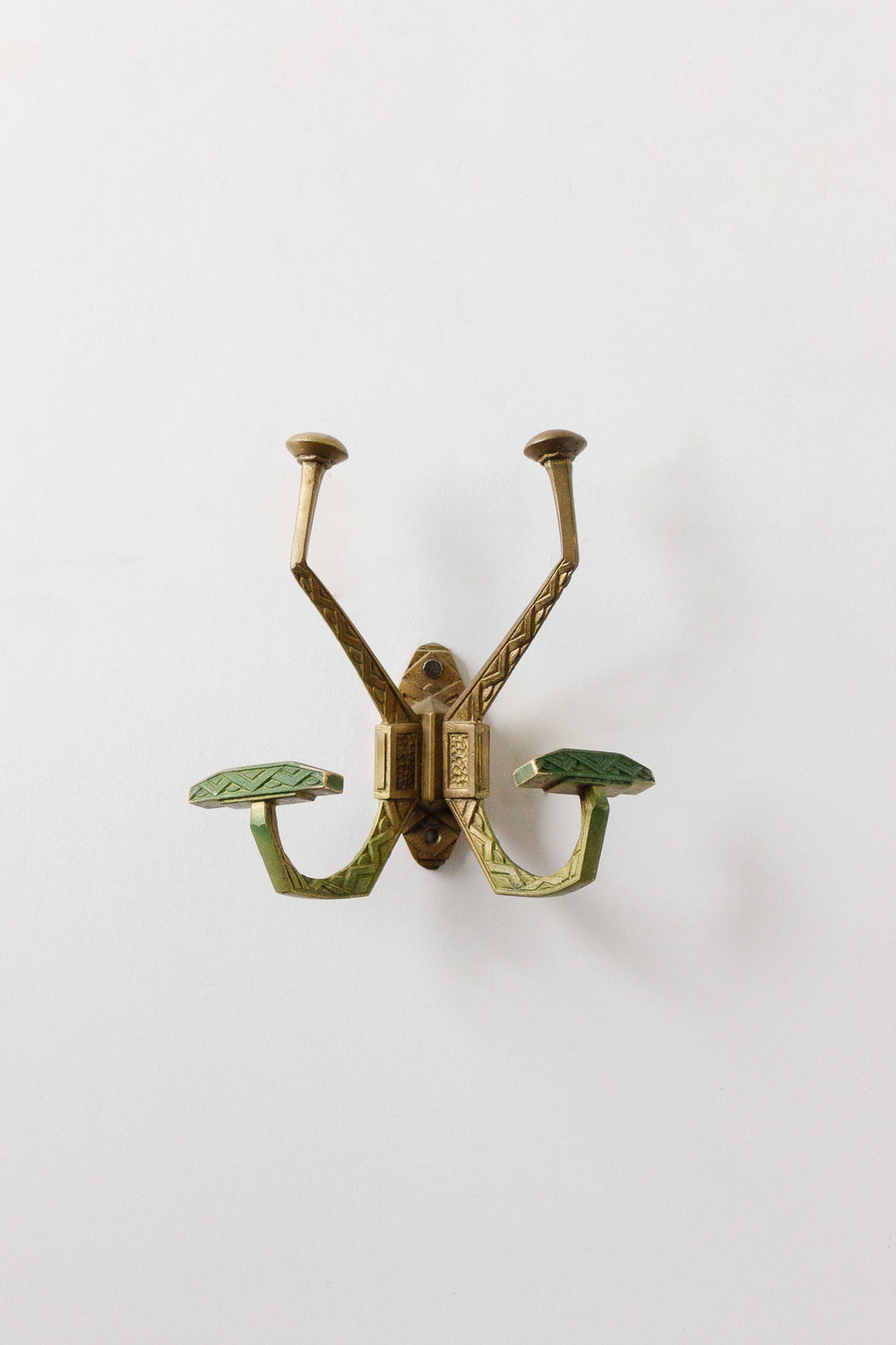 antique french art deco double brass hat hook