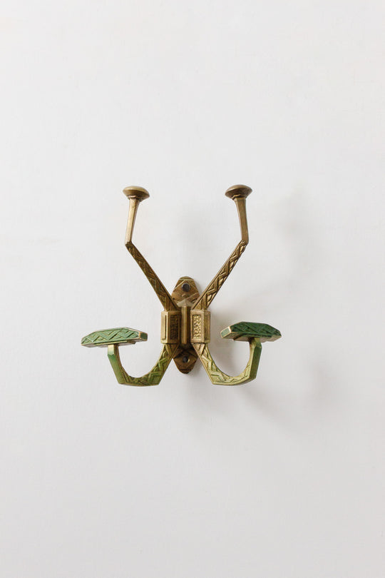 antique french art deco double brass hat hook