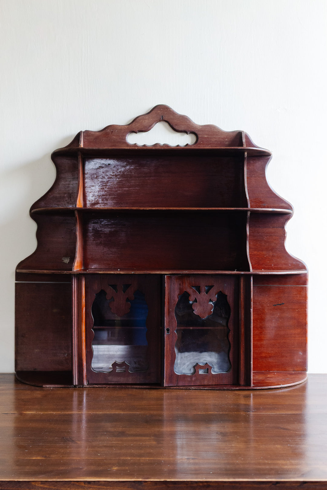 antique french wall mounted 3 tier wood cabinet
