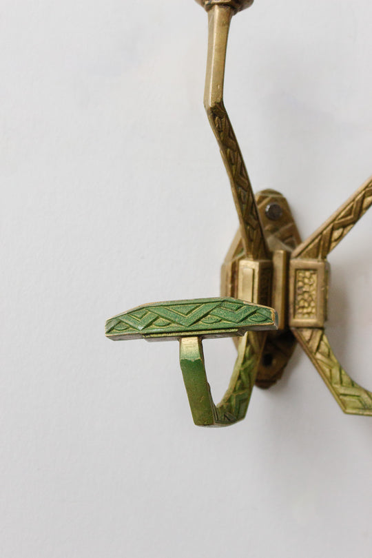 antique french art deco double brass hat hook