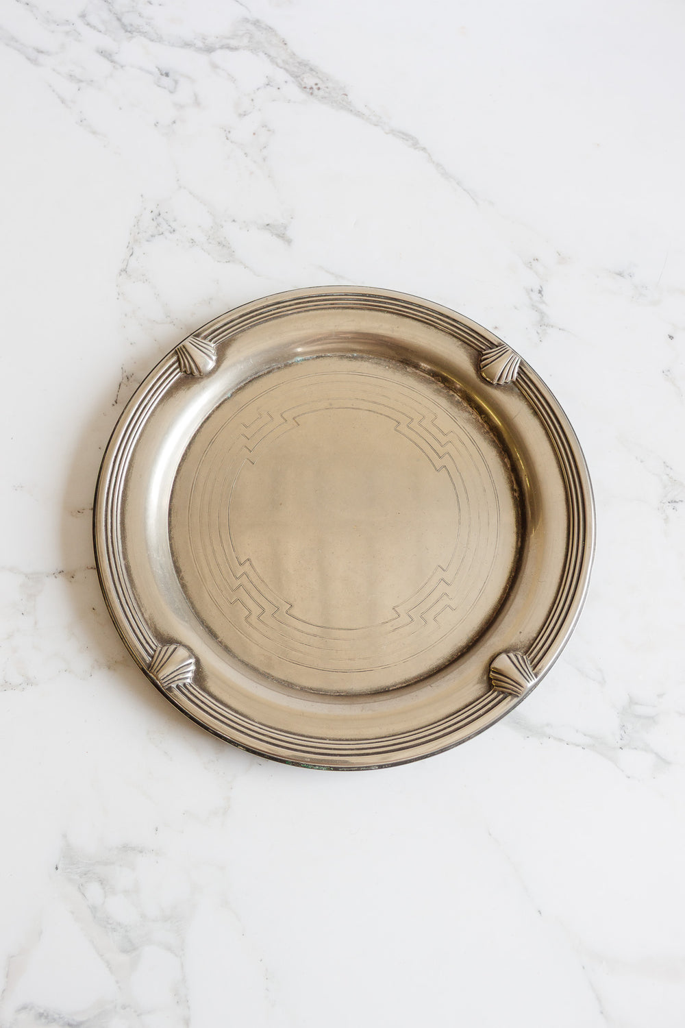 french art deco round silver cake plate