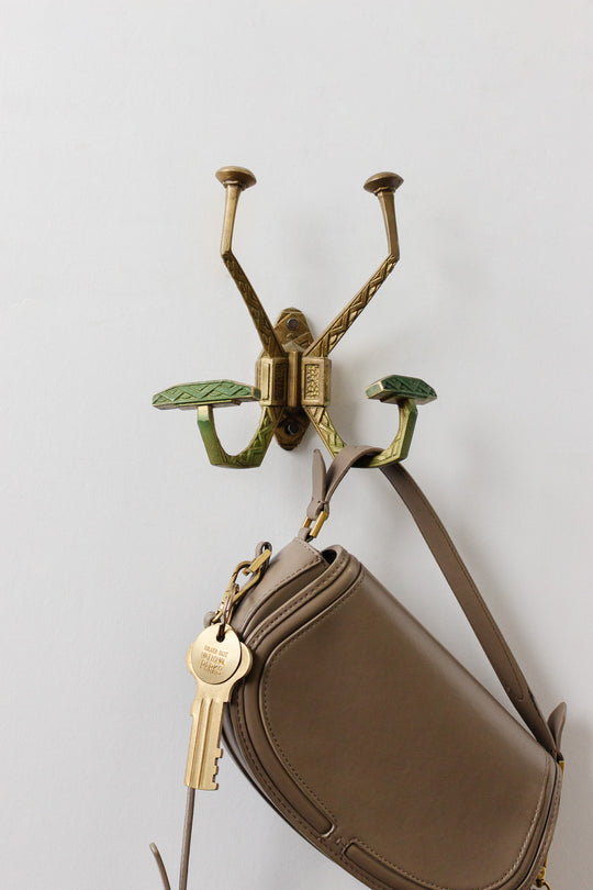 antique french art deco double brass hat hook