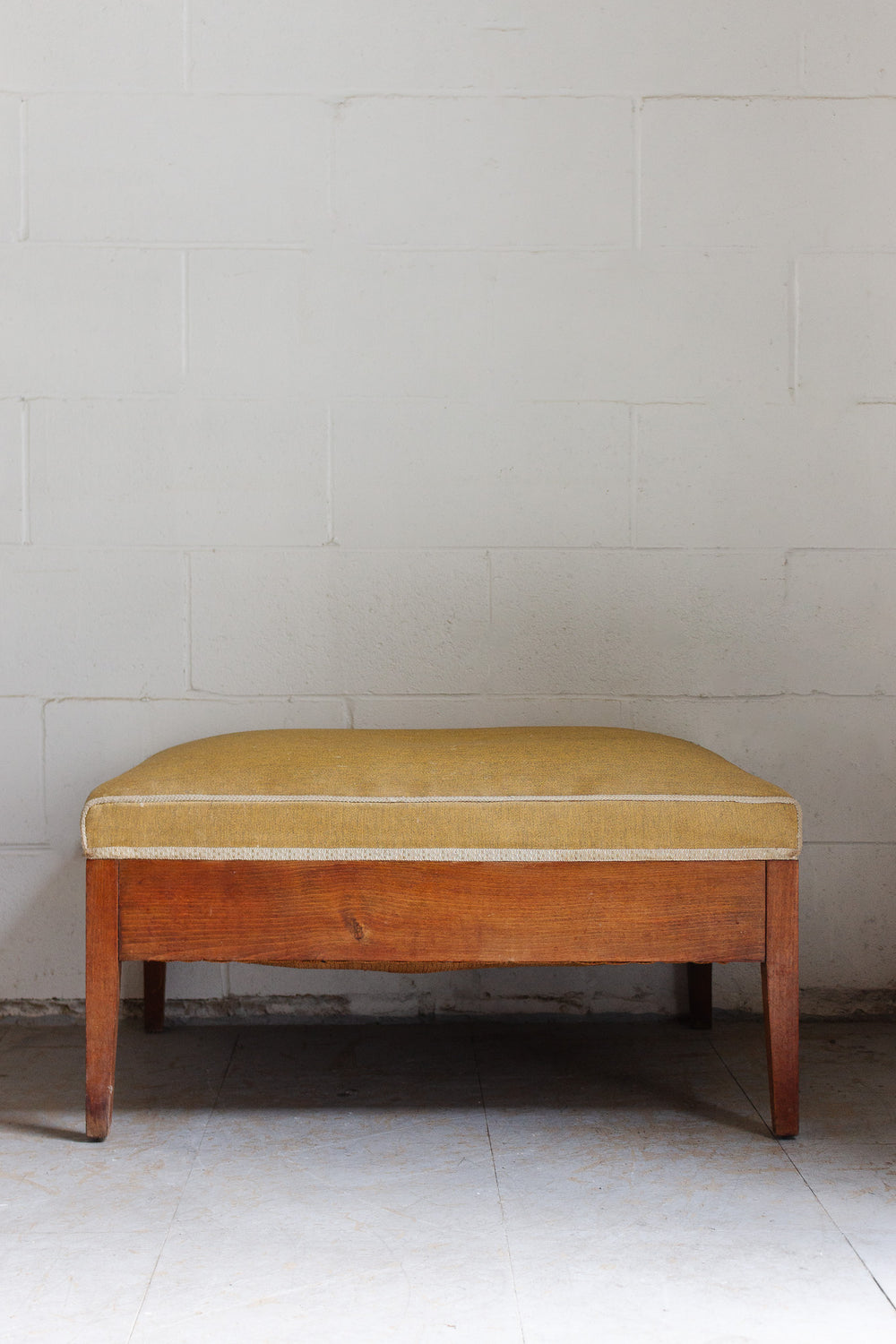 large vintage french wood and fabric ottoman/coffee table