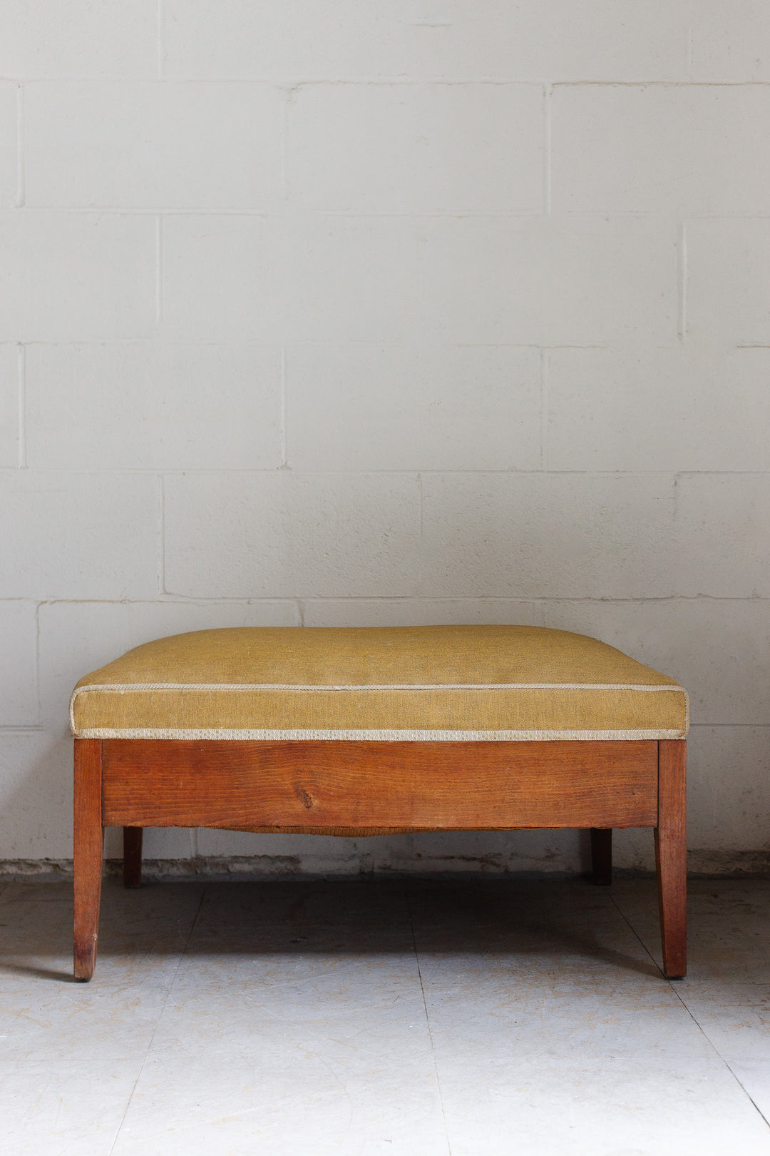 large vintage french wood and fabric ottoman/coffee table