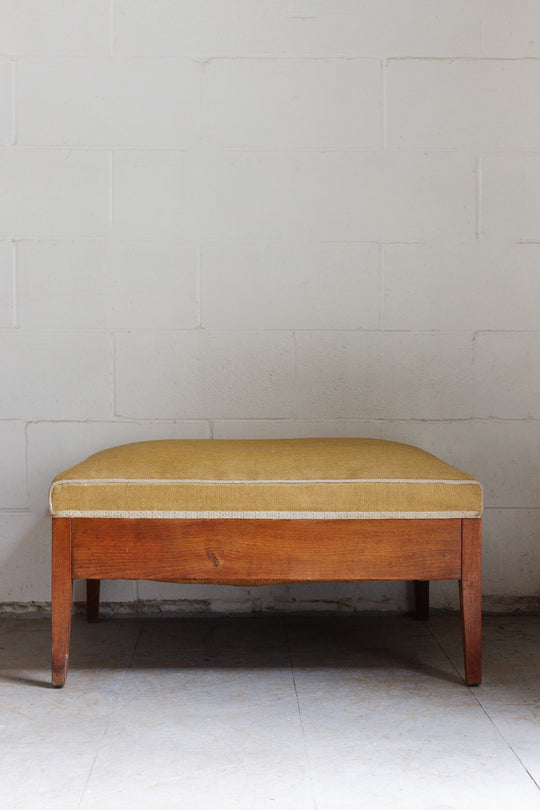 large vintage french wood and fabric ottoman/coffee table