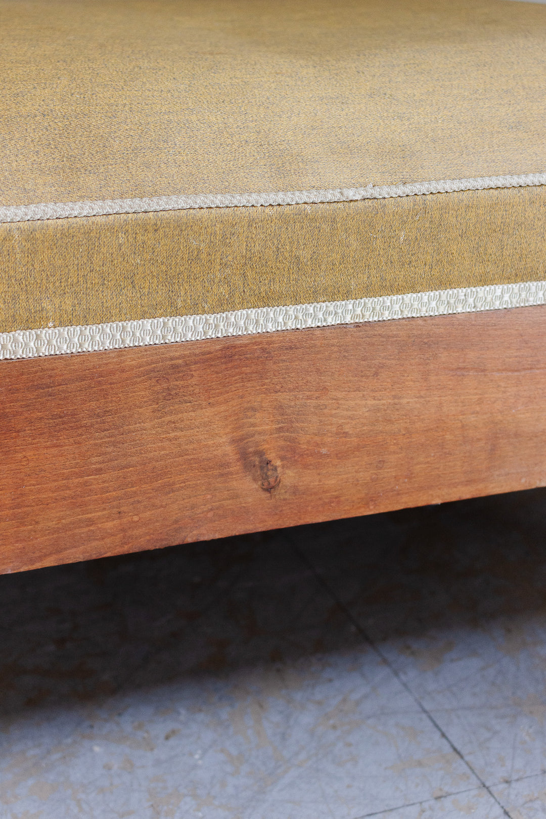 large vintage french wood and fabric ottoman/coffee table