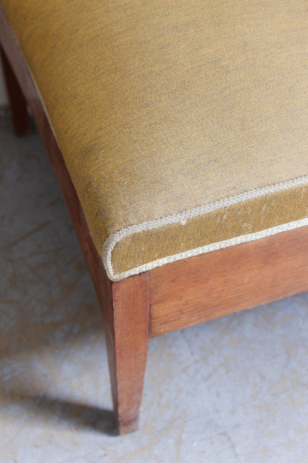 large vintage french wood and fabric ottoman/coffee table