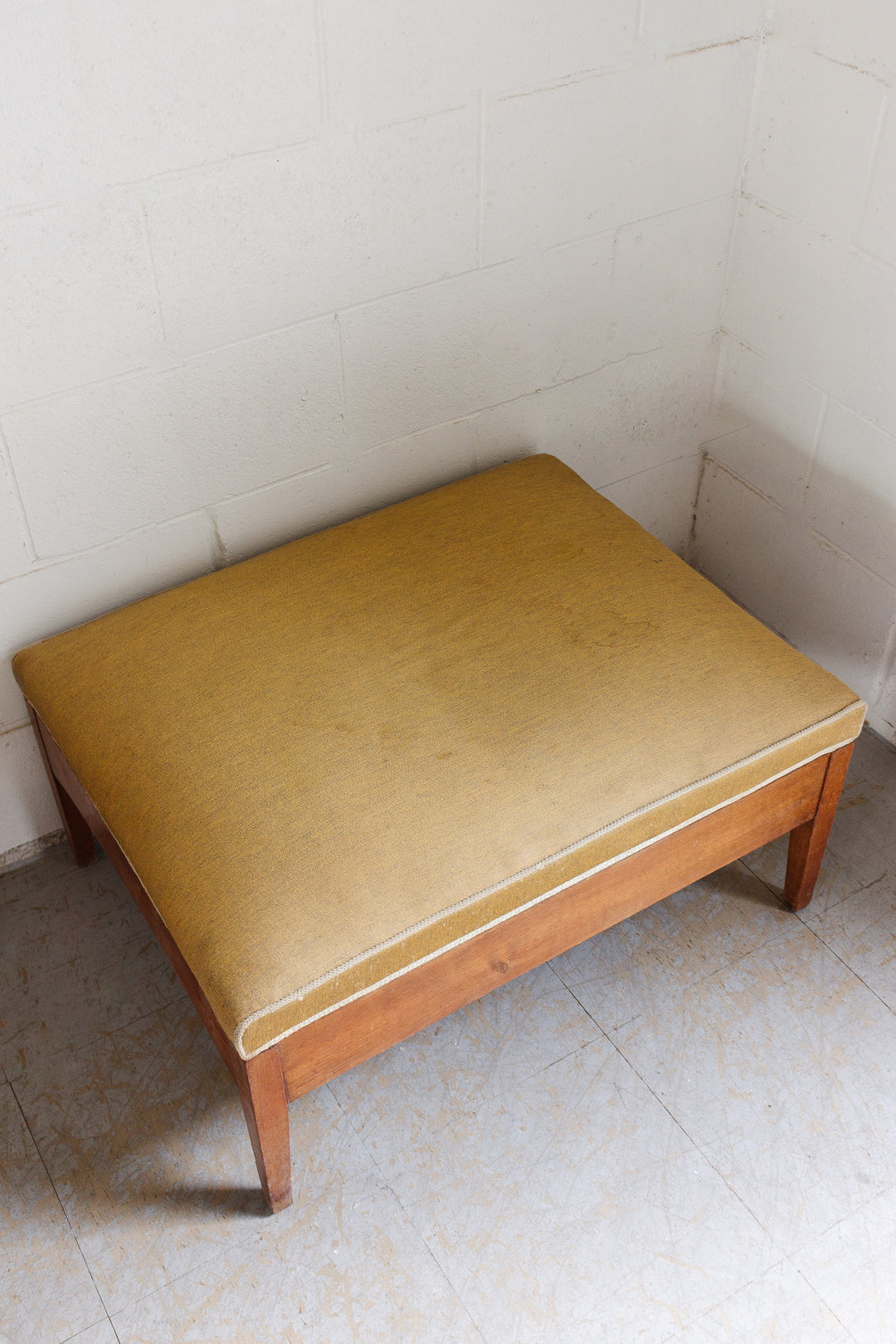 large vintage french wood and fabric ottoman/coffee table