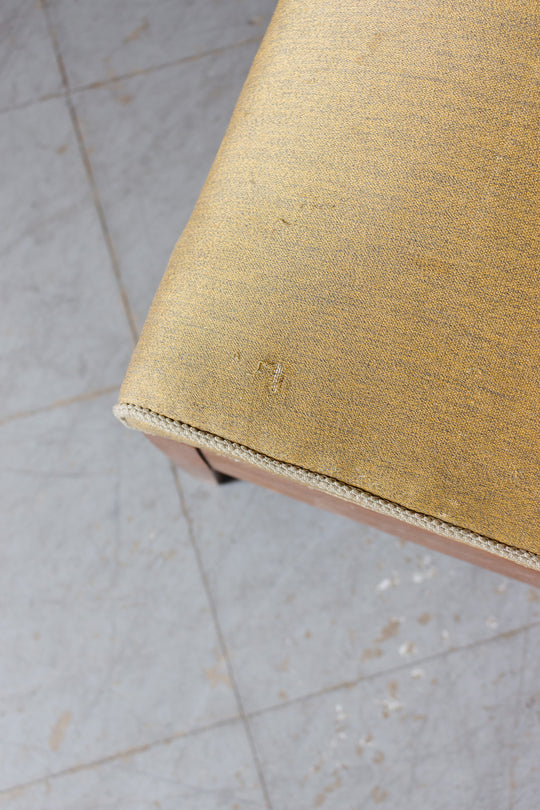 large vintage french wood and fabric ottoman/coffee table