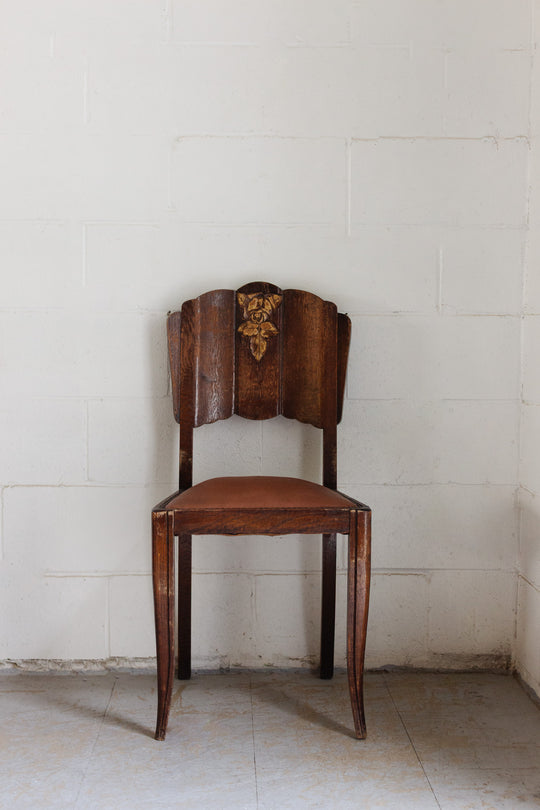 set of 6 floral carved art deco wood chairs