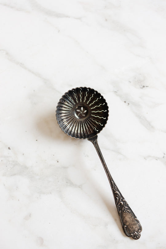 antique french monogrammed "N" sugar sifting spoon