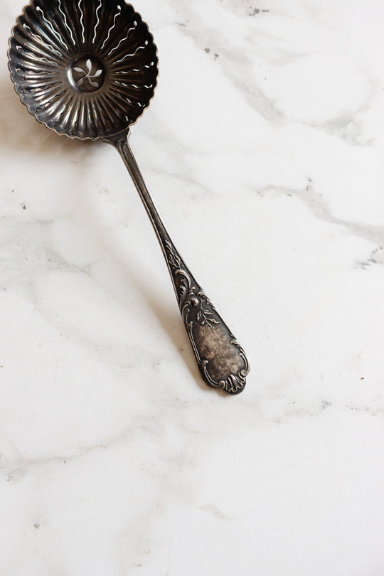 antique french monogrammed "N" sugar sifting spoon