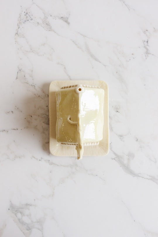 rare vintage belleek cottage covered butter dish