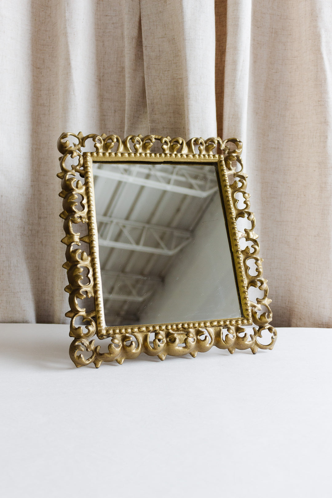 vintage french gilt cast iron standing mirror