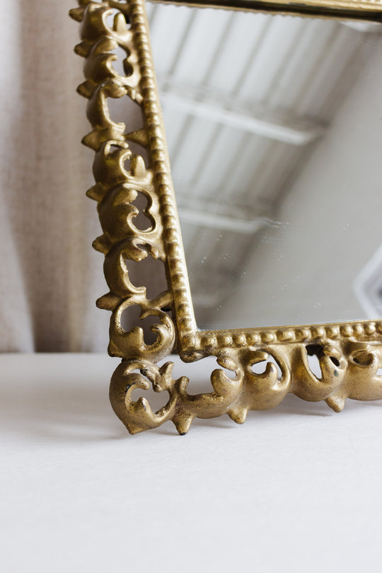 vintage french gilt cast iron standing mirror