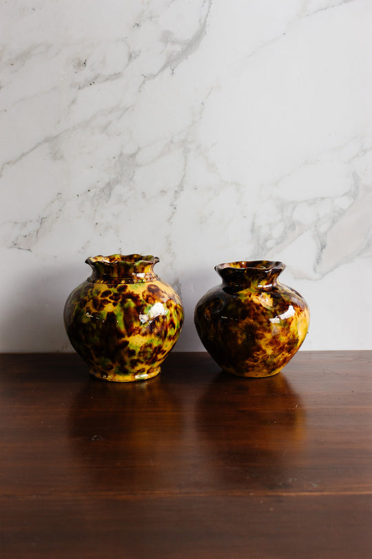 antique french artisan made crimped vase