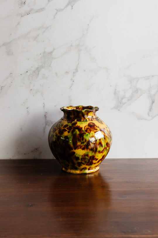 antique french artisan made crimped vase