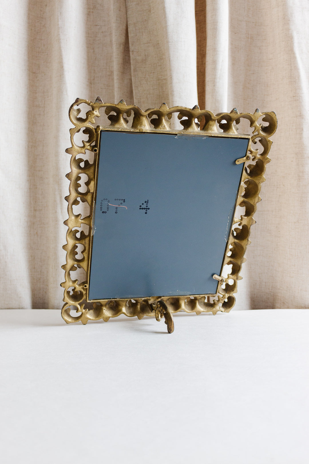 vintage french gilt cast iron standing mirror