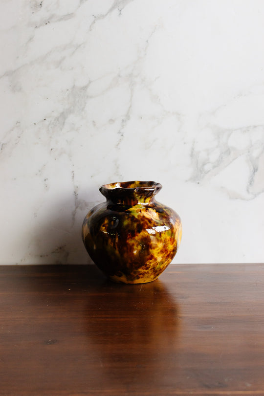 antique french artisan made crimped vase