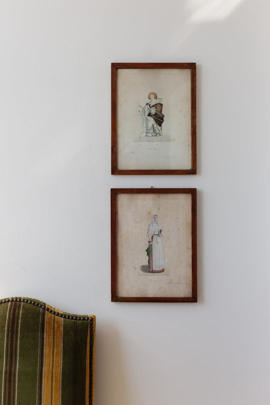 Pair of hand coloured lithographs with hand written note backing circa 1825 to 1890
