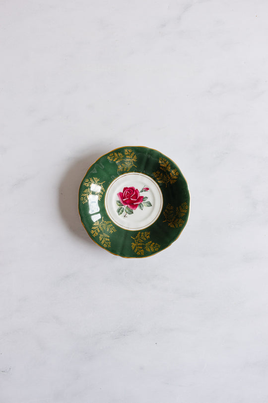 vintage adderley teacup forrest green rose teacup