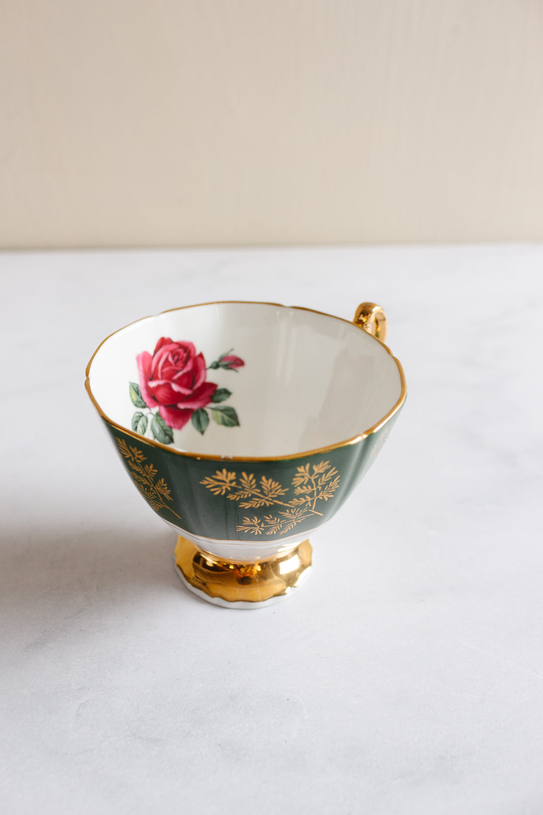 vintage adderley teacup forrest green rose teacup